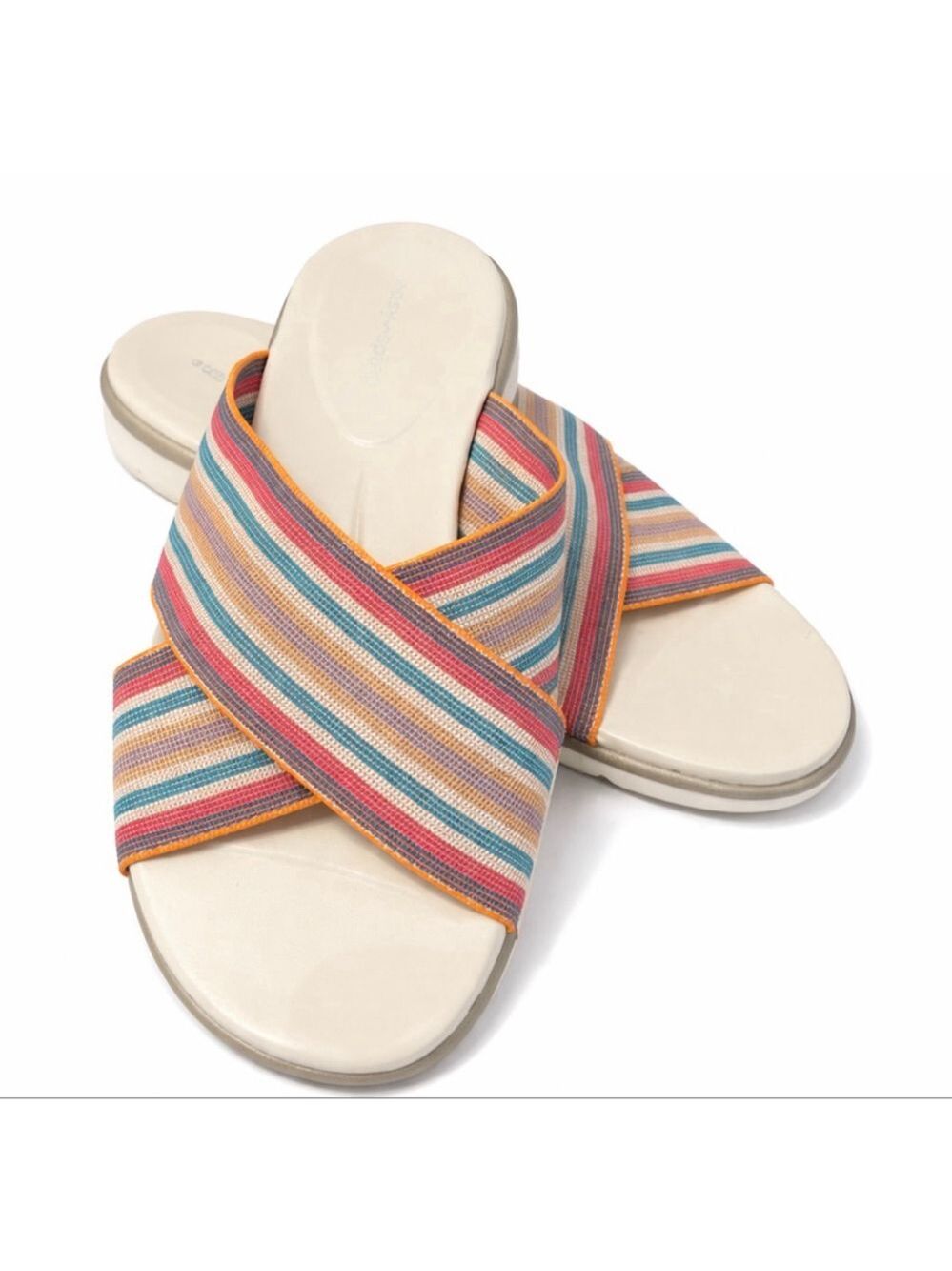 New Easy Spirit Striped Cross Strap Sandals Size 11 Beige Multi-color